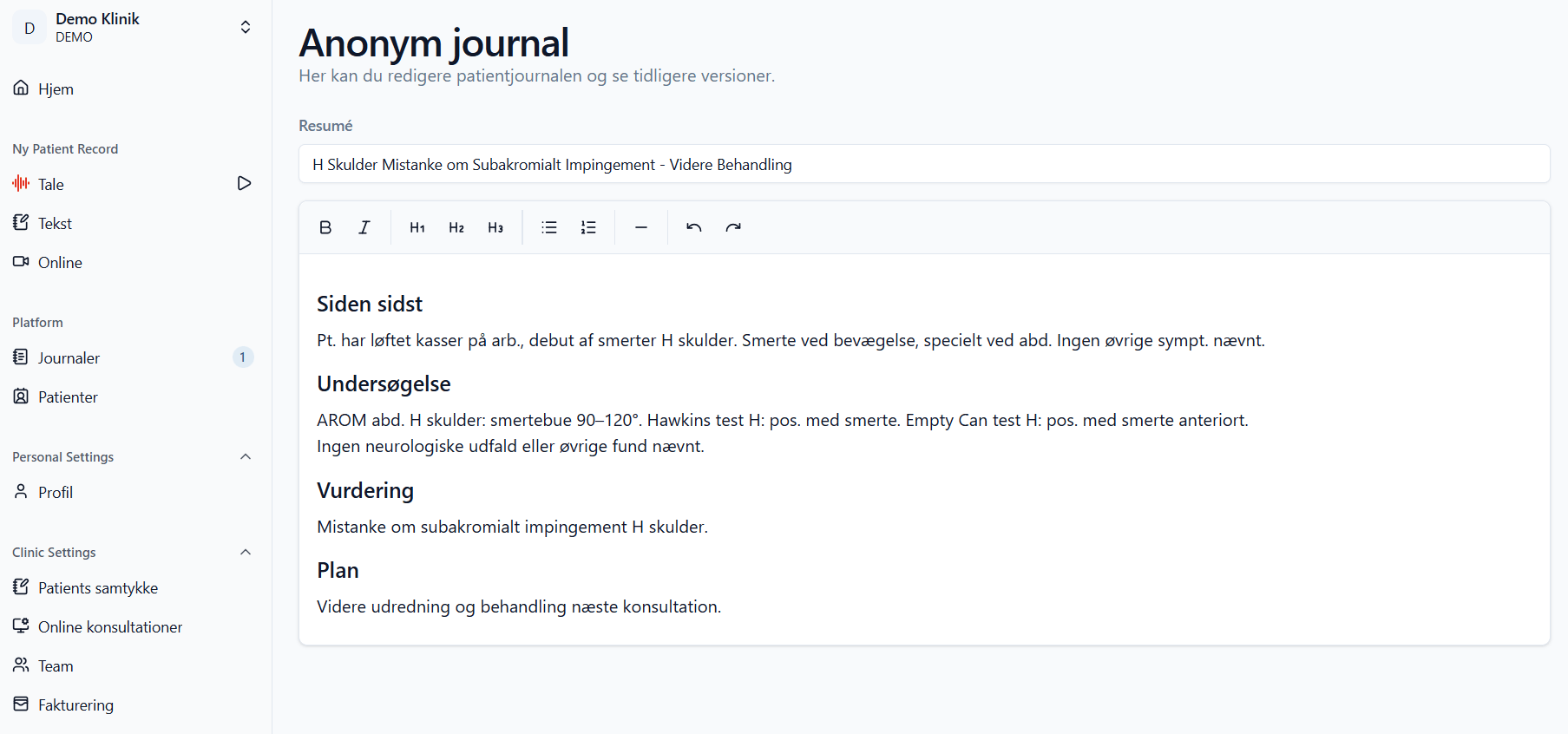 Voicare klinisk dokumentationsapp